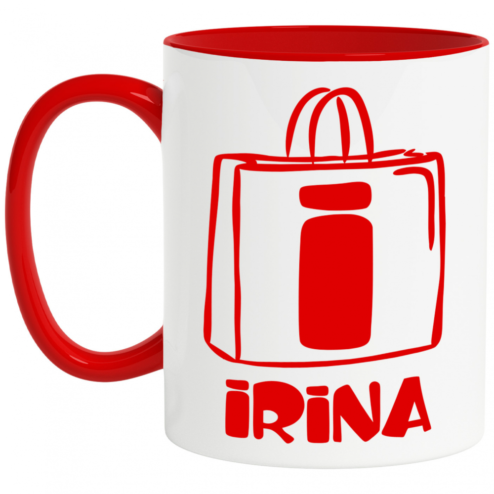 Cana Iubitorii De Shopping, Text Nume Personalizat, Femei, Culoare Rosu, Cu Litera, 330ML, Ceramica, Cu Maner si Interior Rosu [1]