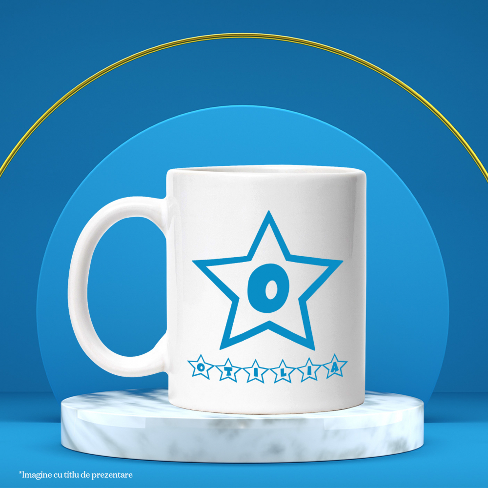 Cana Iubitorii De Stele Michellin, Text Nume Personalizat, Copii, Culoare Albastru, Cu Litera, 330ML, Ceramica, Cu Maner si Interior Alb [3]