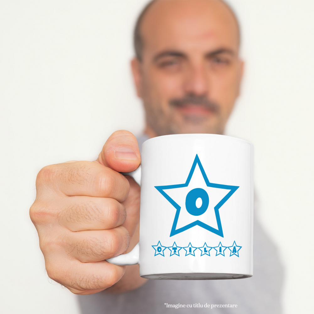 Cana Iubitorii De Stele Michellin, Text Nume Personalizat, Copii, Culoare Albastru, Cu Litera, 330ML, Ceramica, Cu Maner si Interior Alb [2]