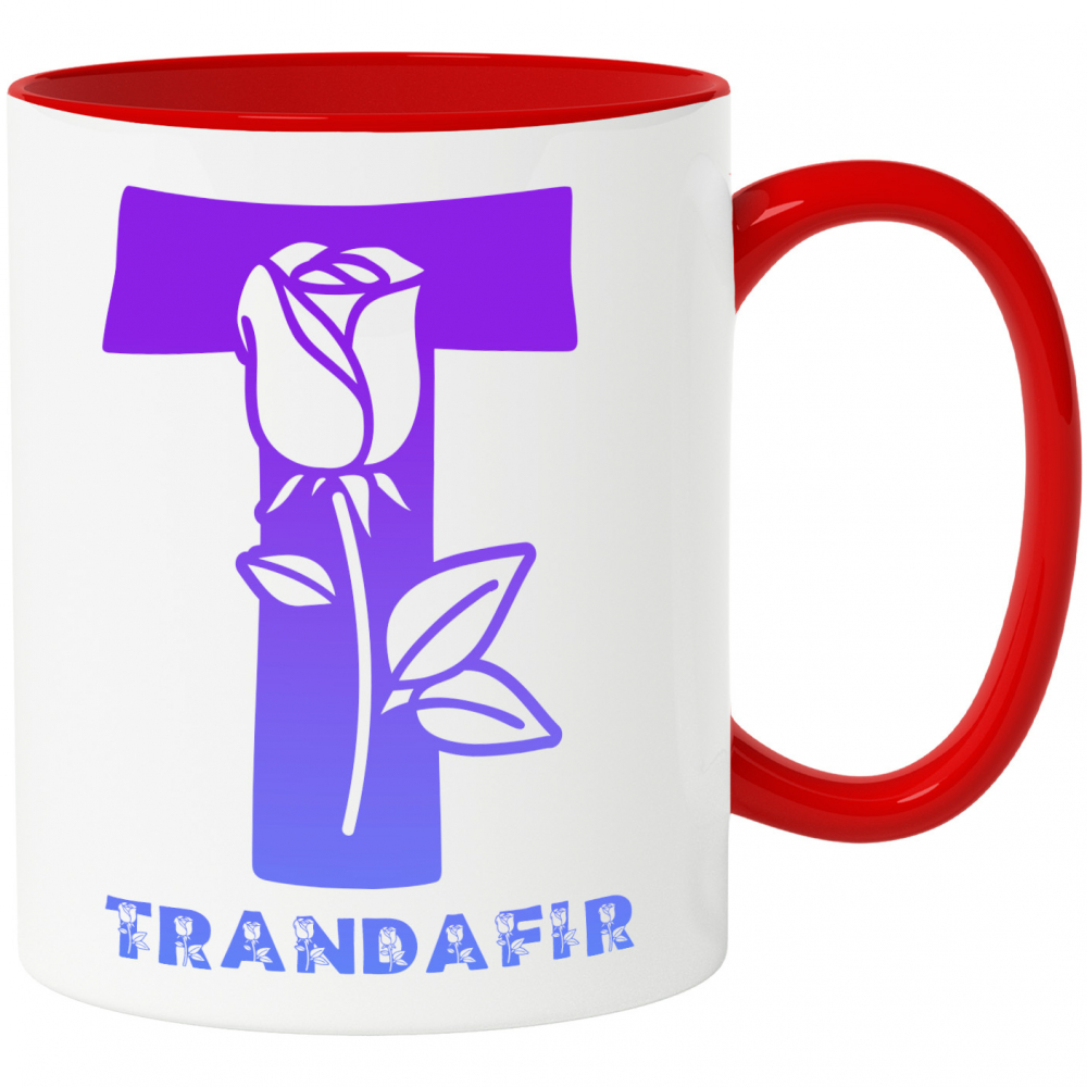 Cana Iubitorii De Trandafir, Flori, Natura, Text Nume Personalizat, Dragoste, Culoare Albastru, Cu Litera, 330ML, Ceramica, Cu Maner si Interior Rosu [1]