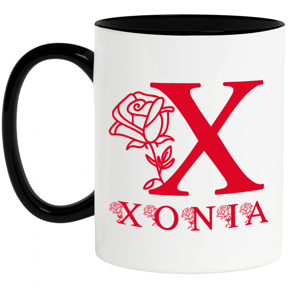 Cana Iubitorii De Trandafiri, Flori, Text Nume Personalizat, Valentine's Day, Culoare Rosu, Cu Litera, 330ML, Ceramica, Cu Maner si Interior Negru [1]