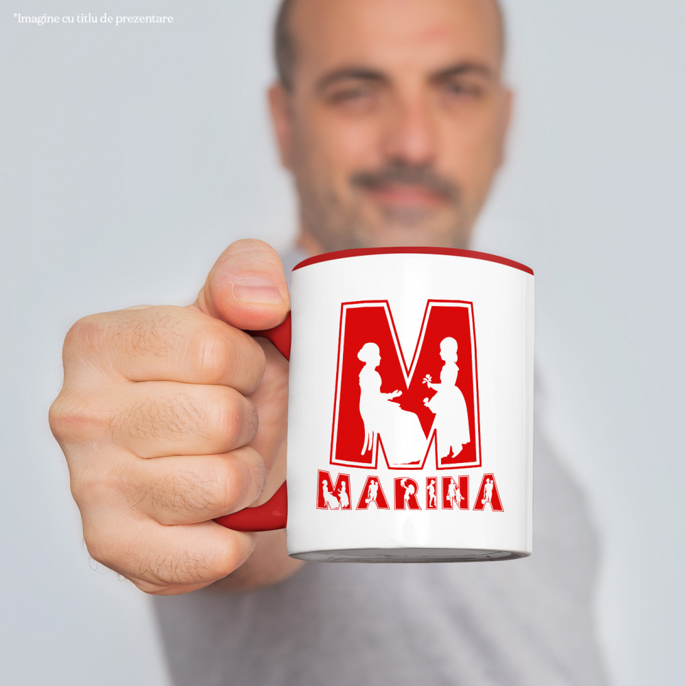 Cana mama Si Fiica, Familie, Ziua mamei, Text Nume Personalizat, Copii, Culoare Rosu, Cu Litera, 330ML, Ceramica, Cu Maner si Interior Rosu [2]