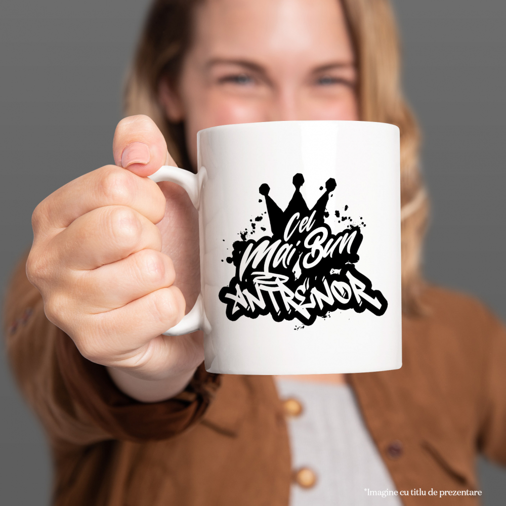 Cana Pentru Cel Mai Bun antrenor, Apreciere, Cadou, Rasplata, Multumire, 330ml, Ceramic cu Maner Alb [2]