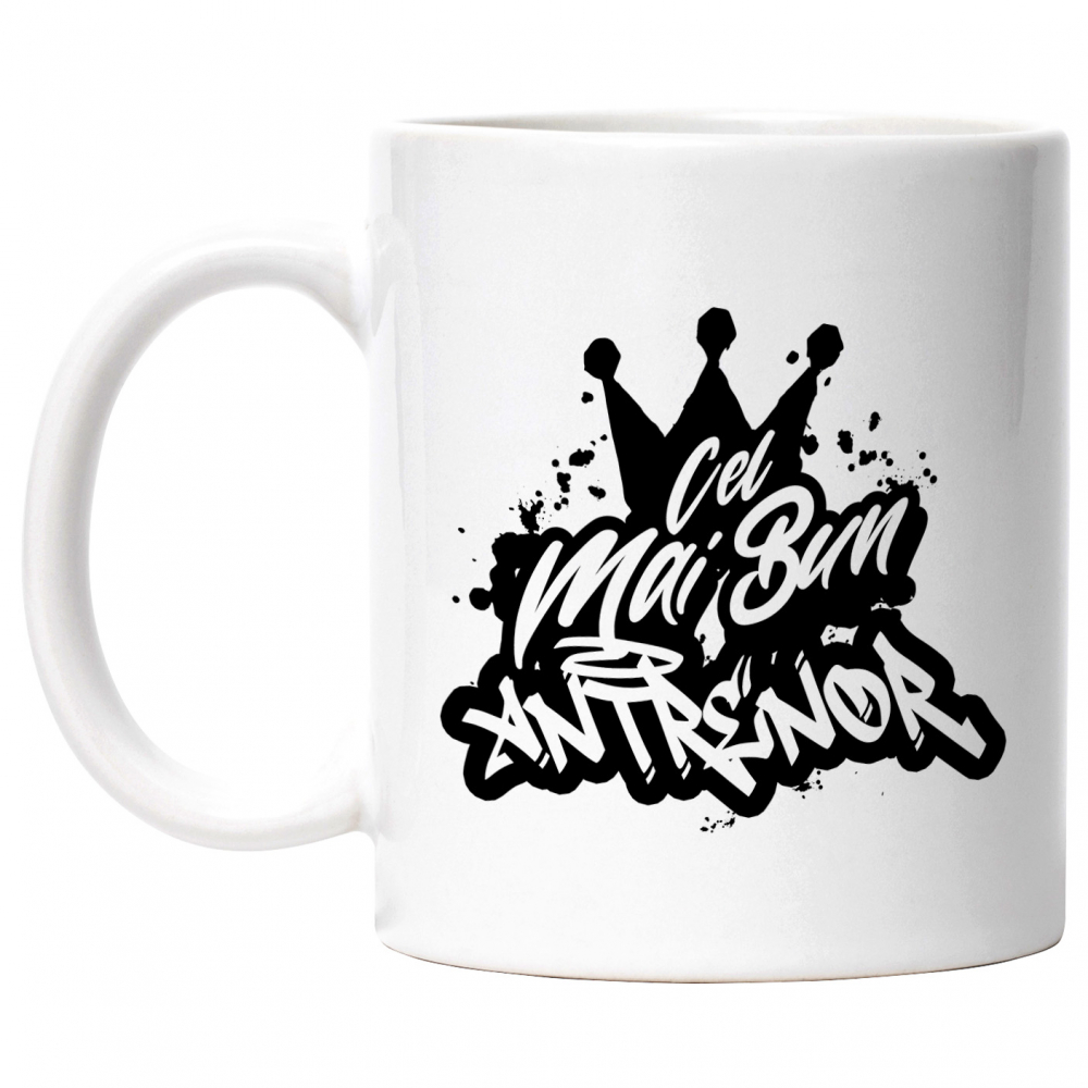 Cana Pentru Cel Mai Bun antrenor, Apreciere, Cadou, Rasplata, Multumire, 330ml, Ceramic cu Maner Alb [1]