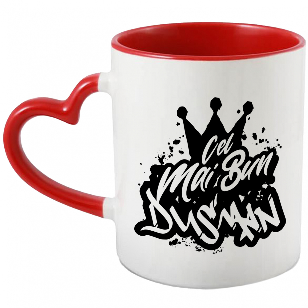 Cana Pentru Cel Mai Bun dusman, Apreciere, Cadou, Rasplata, Multumire, 330ml, Ceramica cu Maner Inima Rosie [1]