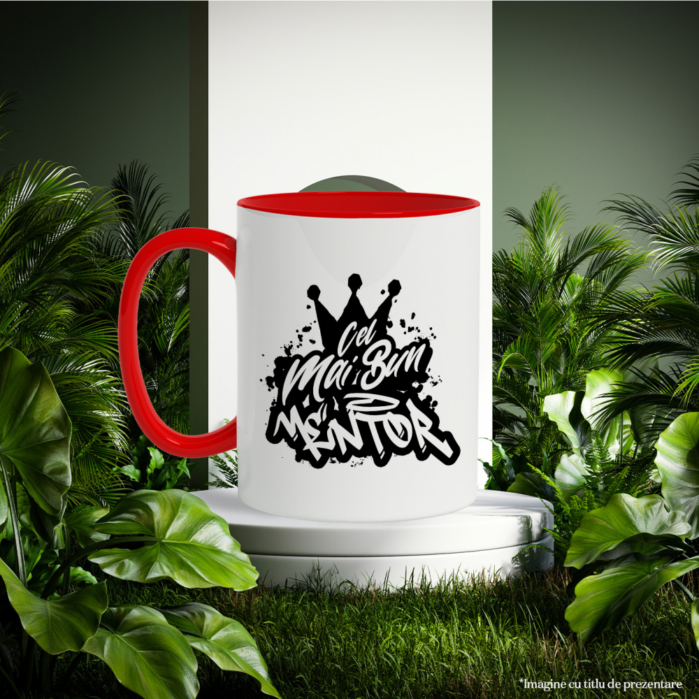 Cana Pentru Cel Mai Bun mentor, Apreciere, Cadou, Rasplata, Multumire, 330ml, Ceramic cu Maner Rosu [2]