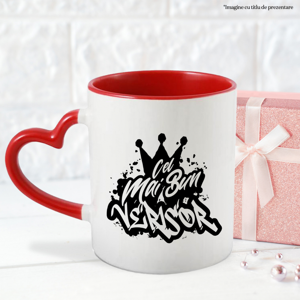 Cana Pentru Cel Mai Bun verisor, Apreciere, Cadou, Rasplata, Multumire, 330ml, Ceramica cu Maner Inima Rosie [3]