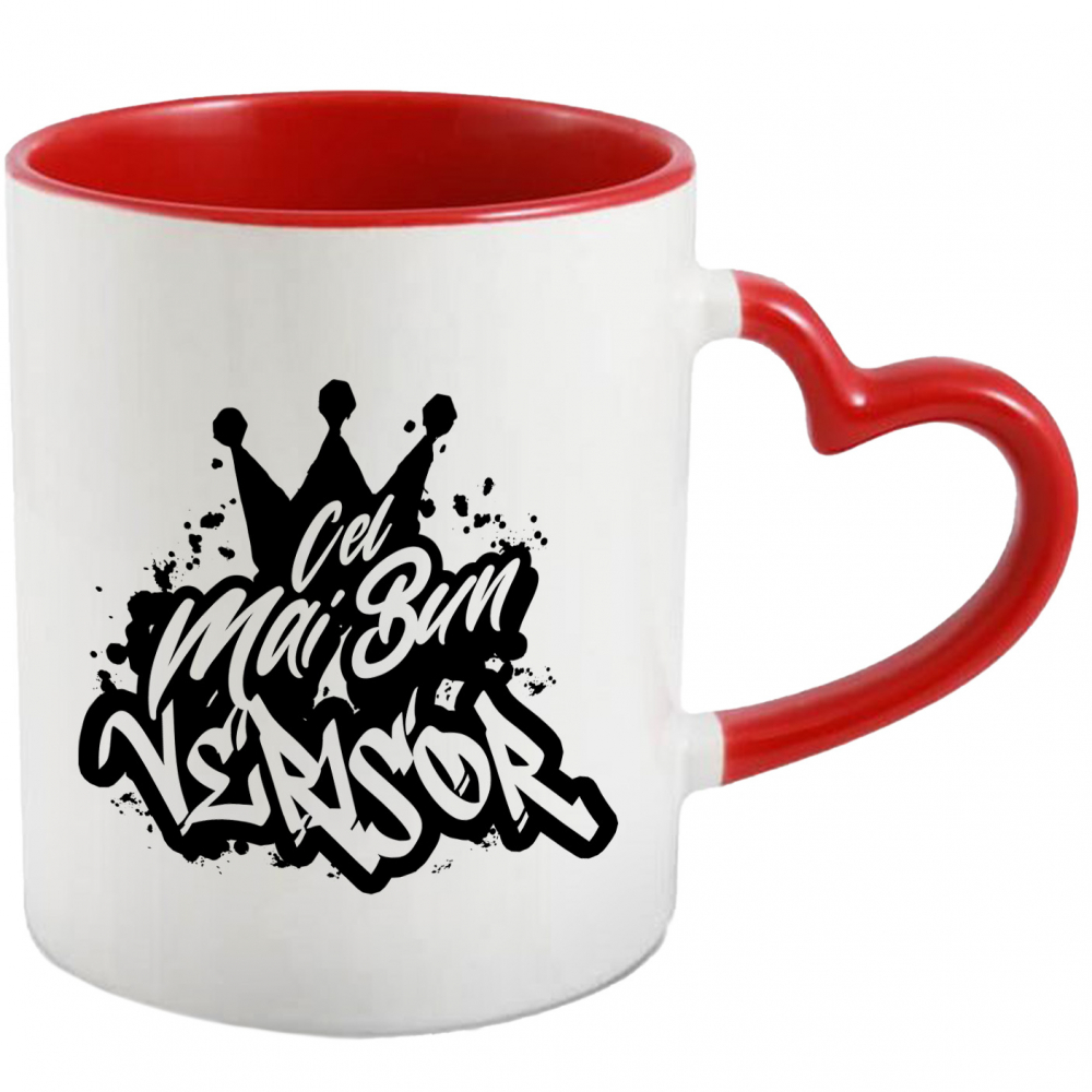 Cana Pentru Cel Mai Bun verisor, Apreciere, Cadou, Rasplata, Multumire, 330ml, Ceramica cu Maner Inima Rosie [1]
