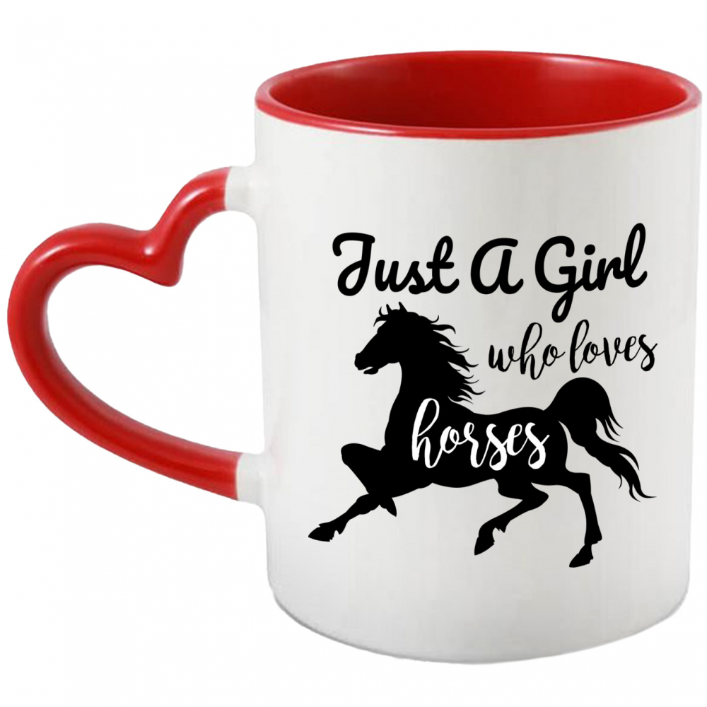 Cana pentru o fata iubitoare de cai cu desenul unui cal si mesaj in engleza cu Maner Inima Rosie [1]