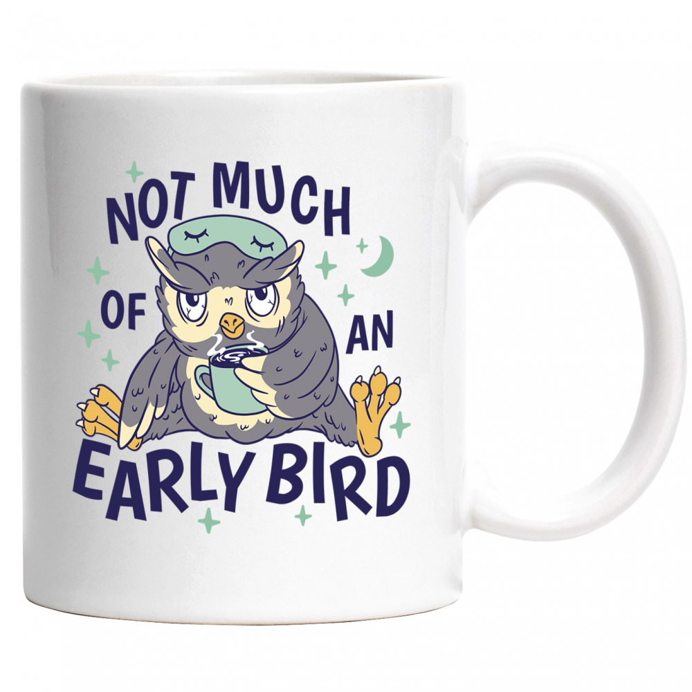 Cana Pentru Persoanele Care se Trezesc Tarziu, Not Much of An Early Bird, Cafea, Bufnita, Pijamale Ceramica, 330 ml, Multicolor cu maner Alb [1]