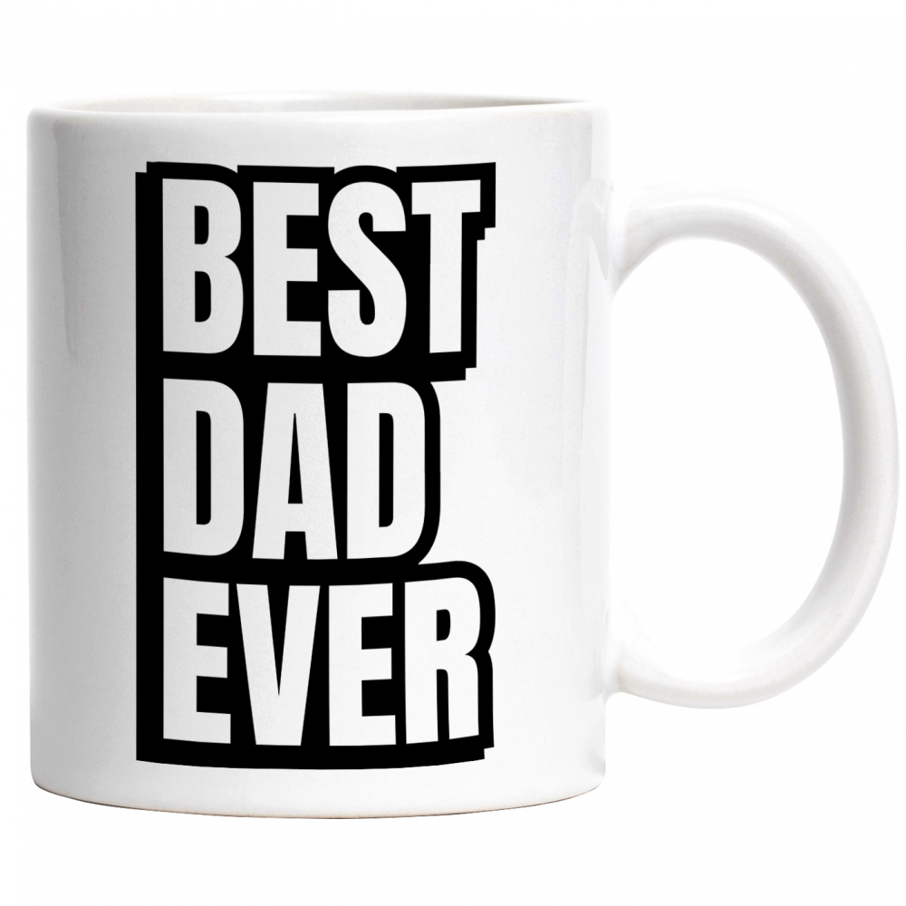 Cana pentru Tata cu Mesaj in Engleza Best Dad Ever, Cel mai Bun Tata din Lume, Tata, ParintiCeramica, 330ml, cu Maner Alb [1]