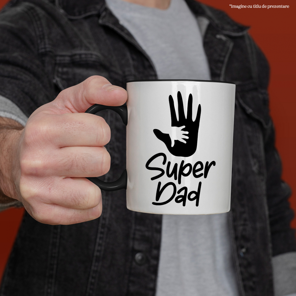 Cana pentru un tata apreciat de copiii sai cu textul "Super dad" cu Maner Negru [2]