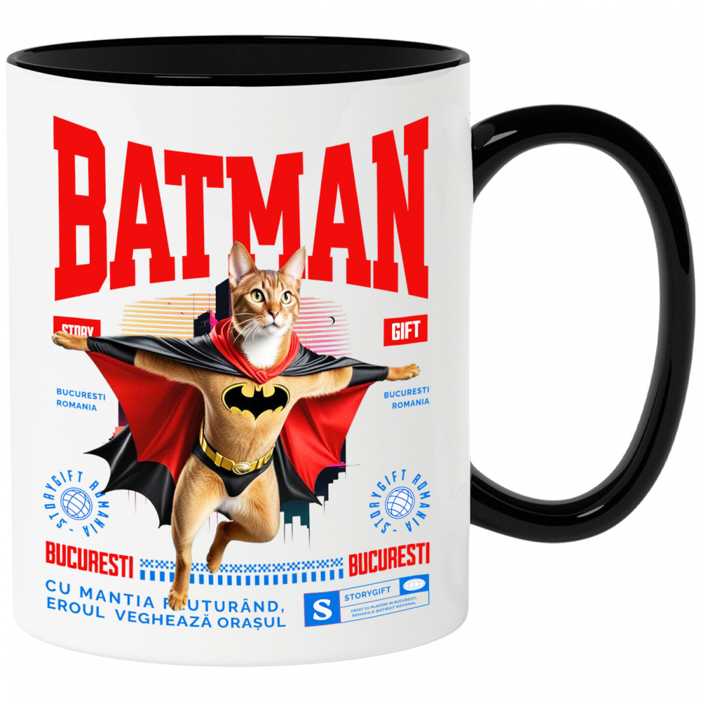 Cana Personalizata Pisica Abisinian în Costum de Batman – Un Supererou Drăgălaș pentru Iubitorii de Pisici [1]