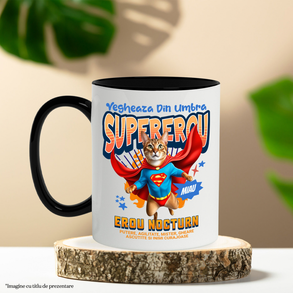 Cana Personalizata Pisică Abyssinian Supererou – Design Personalizat pentru Iubitorii de Animale și Familie [3]