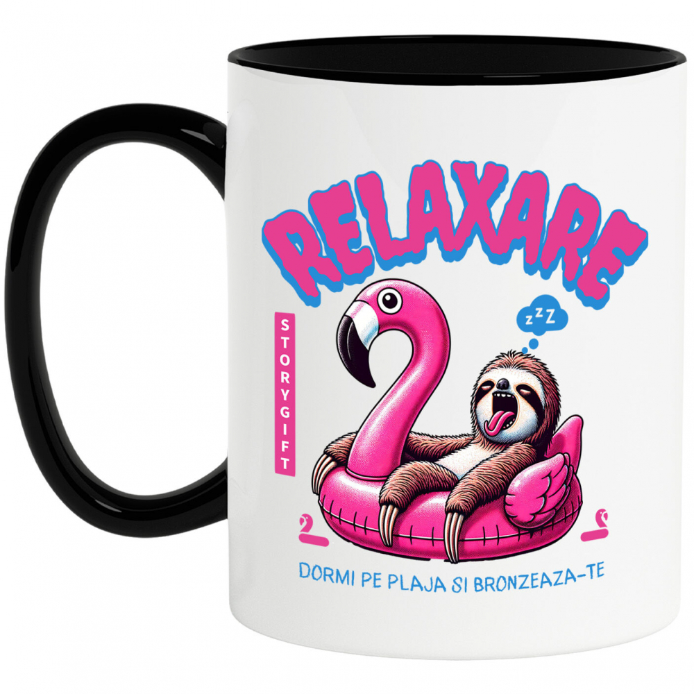 Cana Personalizata Animal Leneș Pe Flamingo – Cadou Personalizat Amuzant Pentru Relaxare [1]