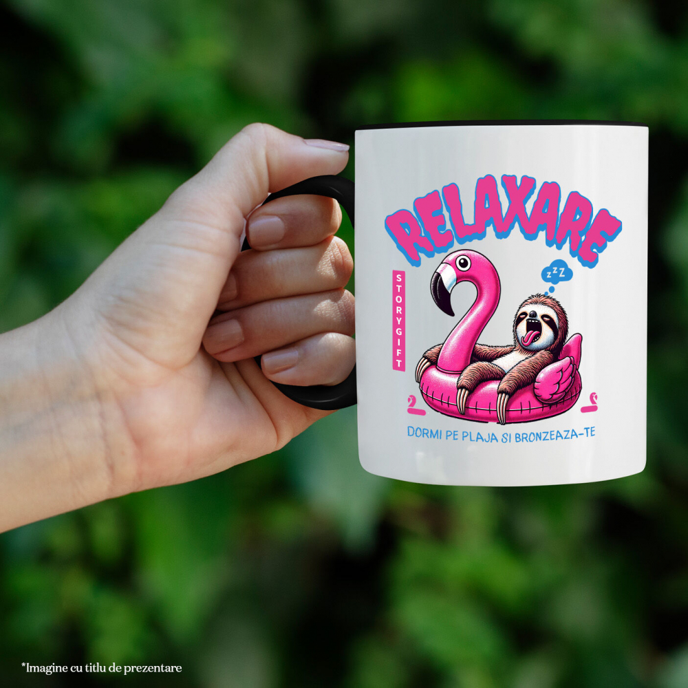 Cana Personalizata Animal Leneș Pe Flamingo – Cadou Personalizat Amuzant Pentru Relaxare [2]