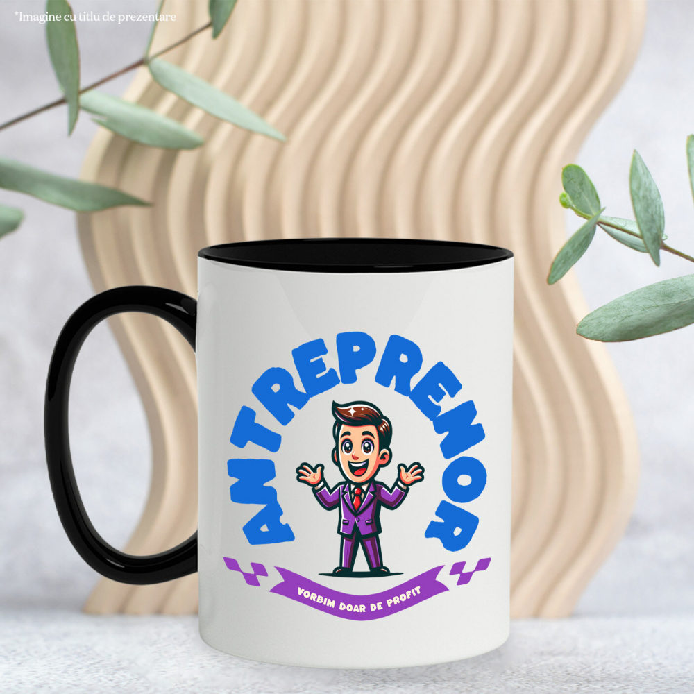 Cana Personalizata Bărbat în Costum Mov cu Cravată Roșie – Design Animat Vesel [3]