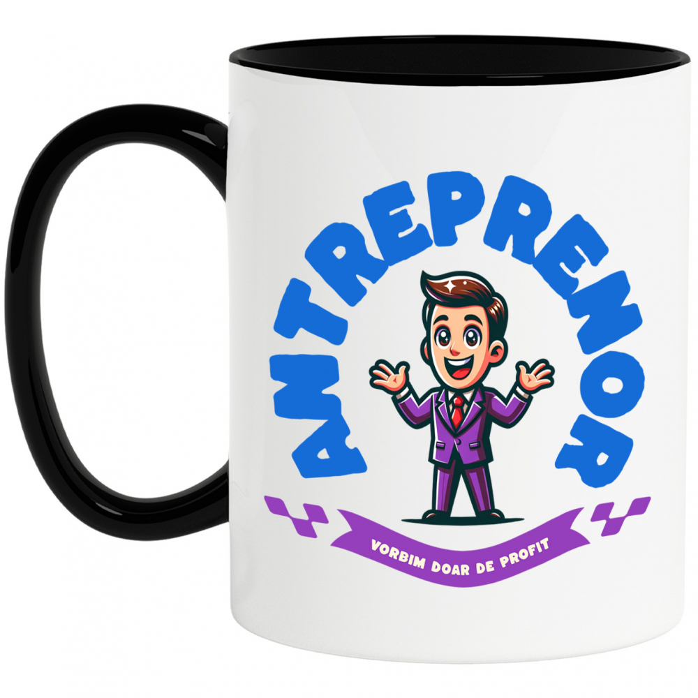 Cana Personalizata Bărbat în Costum Mov cu Cravată Roșie – Design Animat Vesel [1]