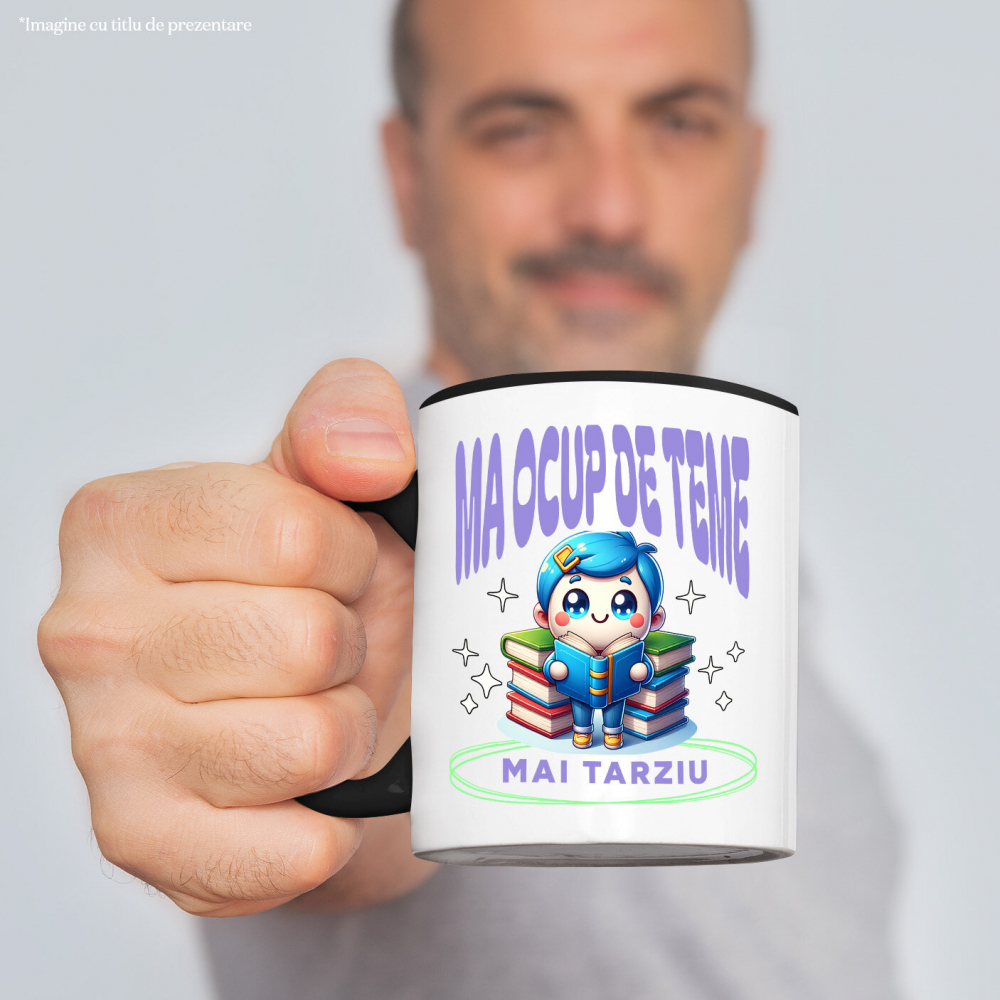 Cana Personalizata Tricou Personalizat Băiat - "Mă Ocup de Teme Mai Târziu" | Cadou Amuzant pentru Școlari și Copii [2]