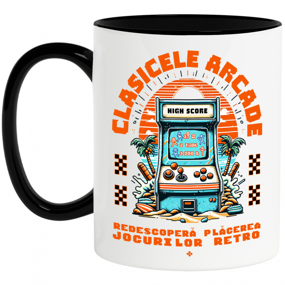 Cana Personalizata Arcada Vintage Jocuri Video Retro cu Tema Plajă Tropicală - Cadou Personalizat pentru Familie și Gameri [1]