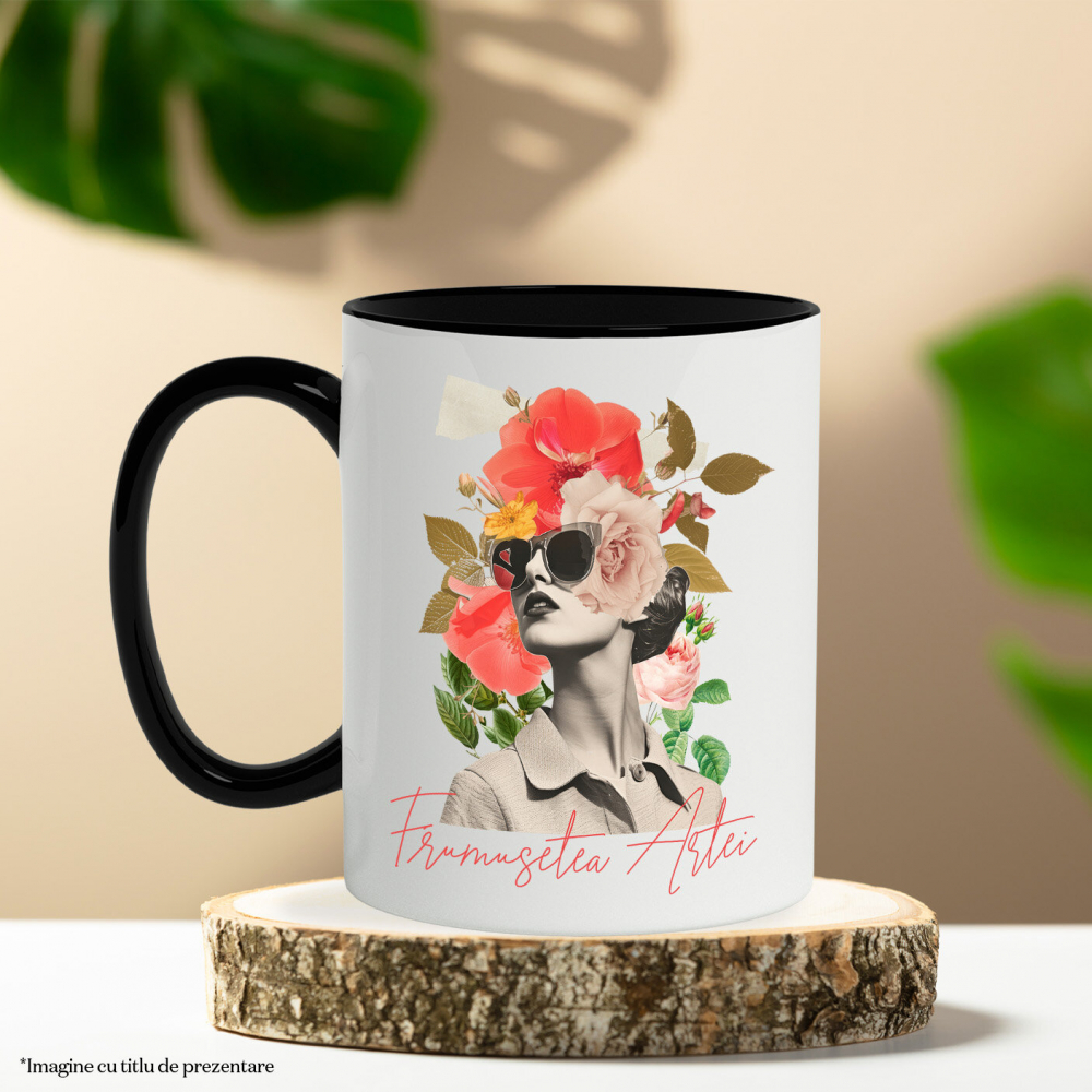 Cana Personalizata Artă Abstractă Chip Feminin cu Ochelari și Text „Frumusețea Artei” | Cadouri Personalizate pentru Femei și Familie [3]