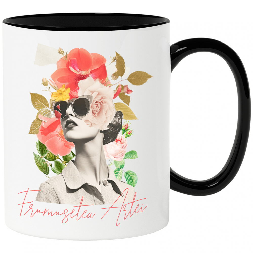 Cana Personalizata Artă Abstractă Chip Feminin cu Ochelari și Text „Frumusețea Artei” | Cadouri Personalizate pentru Femei și Familie [1]