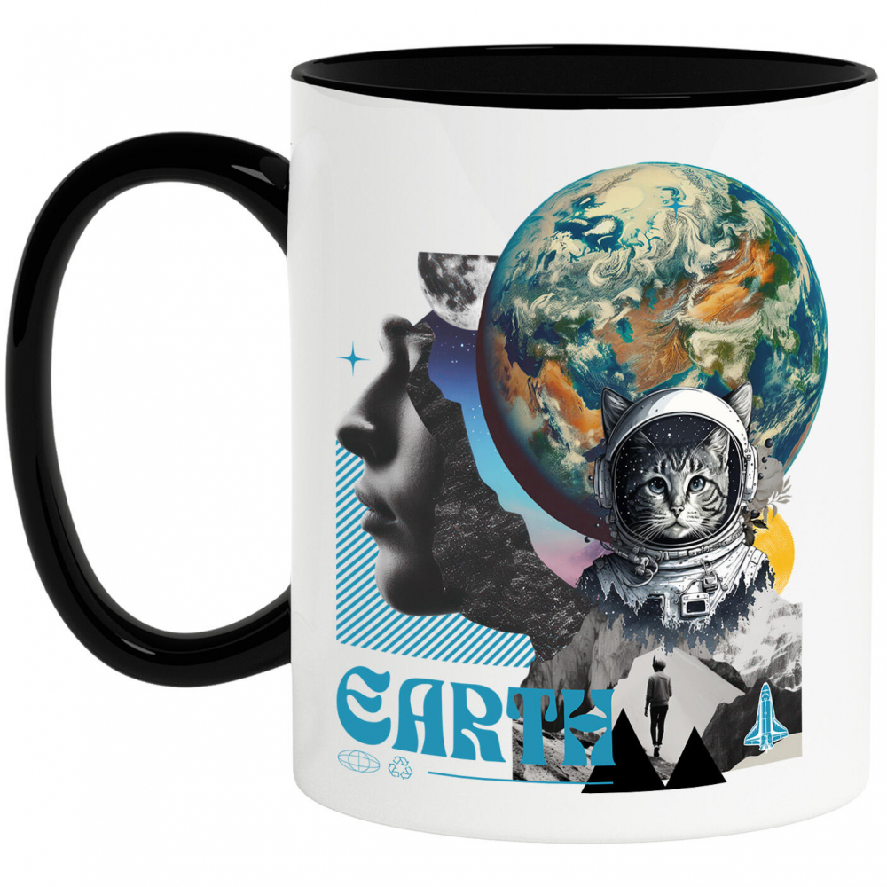 Cana Personalizata "Produse personalizate de artă – Chip uman, planetă Pământ, Lună, pisică spațială și rachetă" [1]