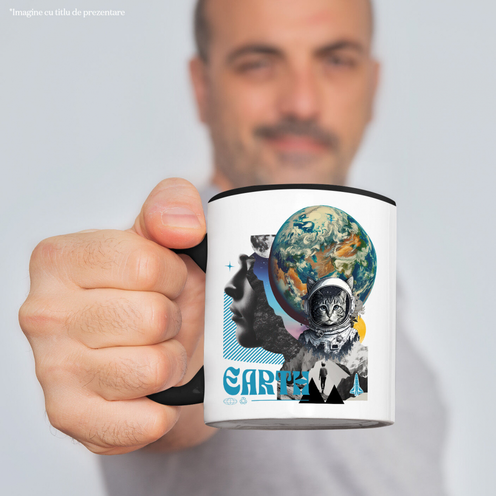 Cana Personalizata "Produse personalizate de artă – Chip uman, planetă Pământ, Lună, pisică spațială și rachetă" [2]