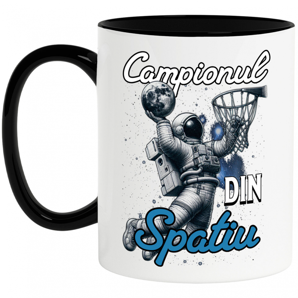 Cana Personalizata Astronaut În Spațiu și Minge Baschet – Cadou Sportiv Motivațional pentru Echipe [1]