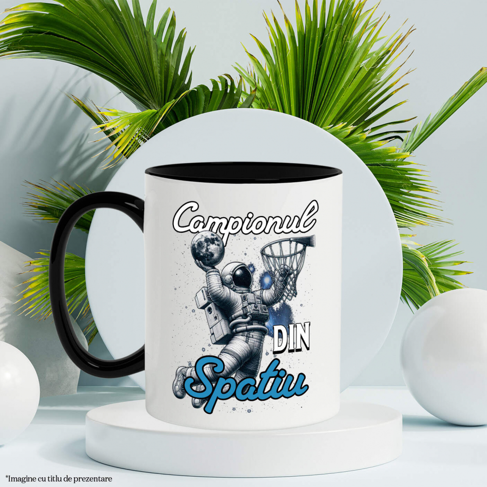 Cana Personalizata Astronaut În Spațiu și Minge Baschet – Cadou Sportiv Motivațional pentru Echipe [3]