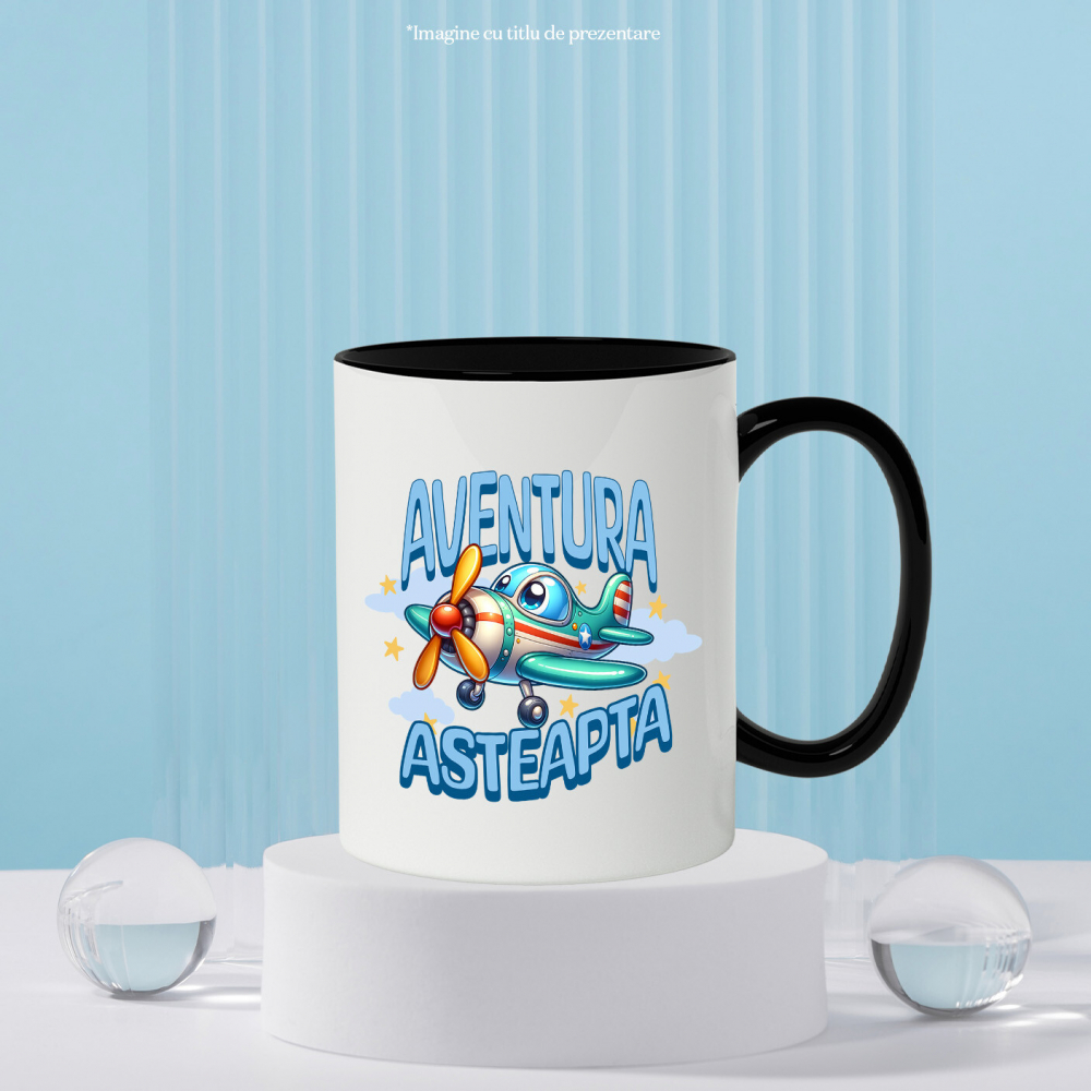 Cana Personalizata Avion Colorat Animat Deasupra Norilor – Cadou Personalizat „Aventura Așteaptă” pentru Copii [3]