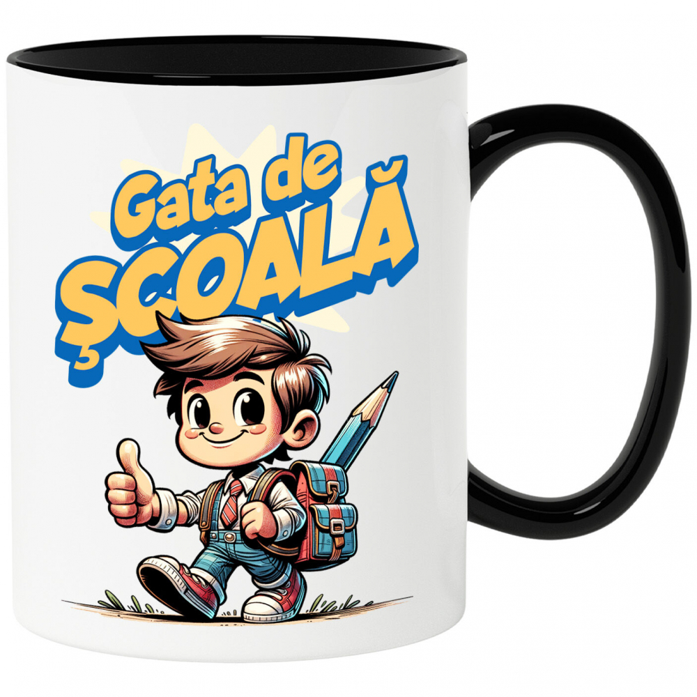 Cana Personalizata Băiat Vesel cu Rucsac și Creion Imens | Pregătit pentru Școala și Educație [1]