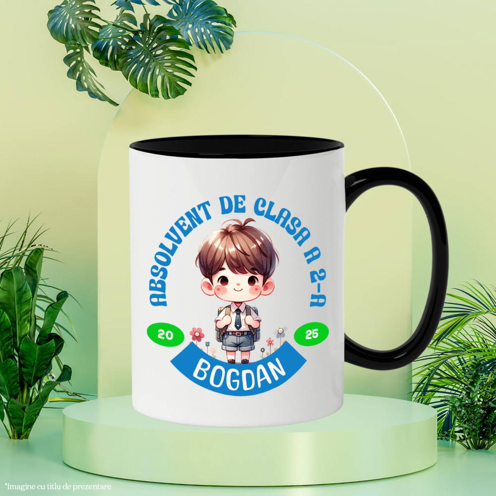 Cana Personalizata Băiat Școlar cu Breton și Rucsac Personalizat „Absolvent de Clasa a 2-a Bogdan” - Cadou Educativ [3]