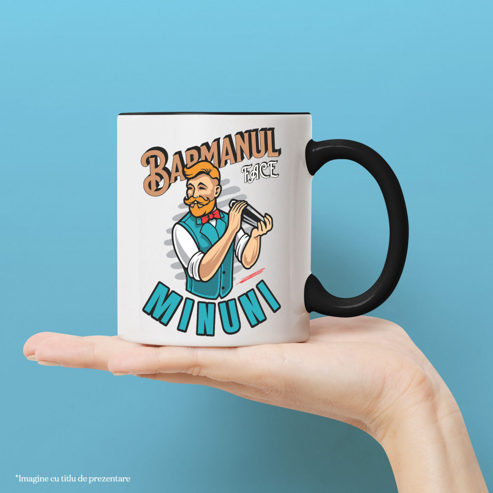 Cana Personalizata Bărbat Animație cu Mustață, Papion Roșu și Shaker – Horeca [2]