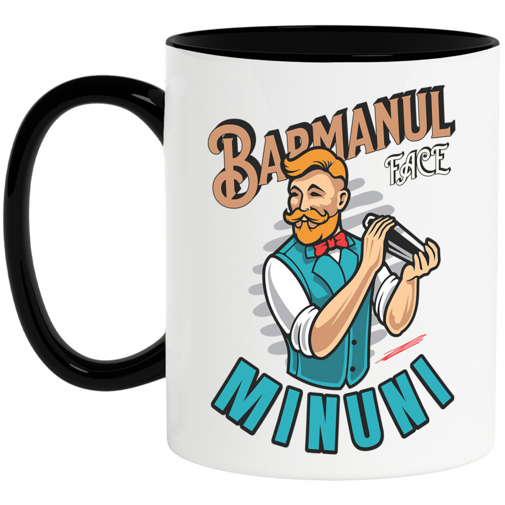 Cana Personalizata Bărbat Animație cu Mustață, Papion Roșu și Shaker – Horeca [1]