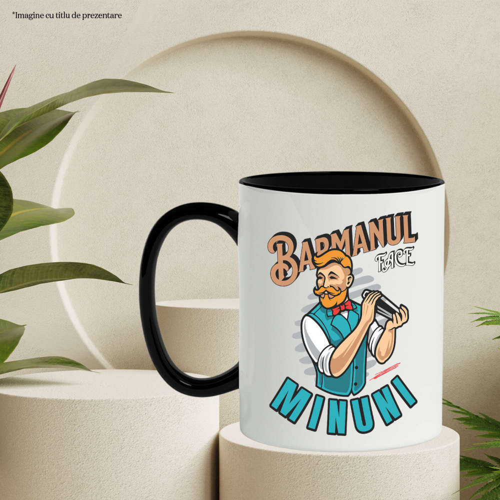 Cana Personalizata Bărbat Animație cu Mustață, Papion Roșu și Shaker – Horeca [3]