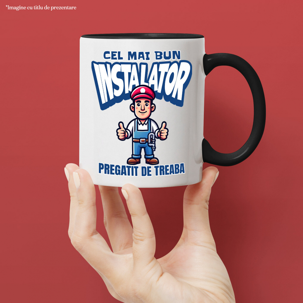 Cana Personalizata Bărbat cu Salopetă Albastră și Pălărie Roșie – Design Meserie [2]