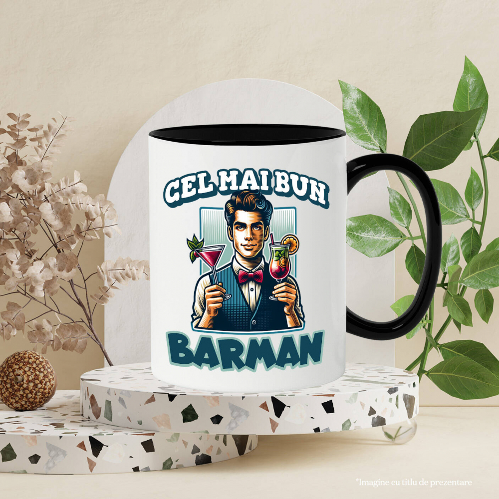 Cana Personalizata Barman Elegant cu Vestă și Papion – Servire Cocktailuri [3]