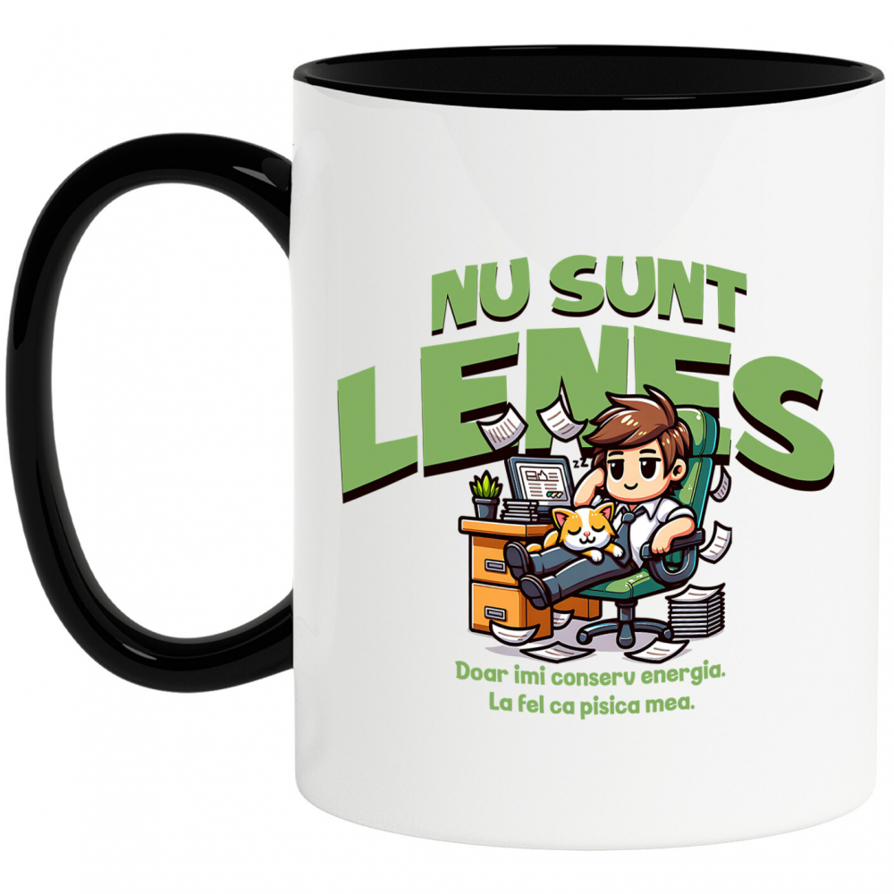 Cana Personalizata Bărbat Elegant în Costum cu Pisică „Nu Sunt Leneș, Doar Îmi Conserv Energia” - Cadou Haios [1]