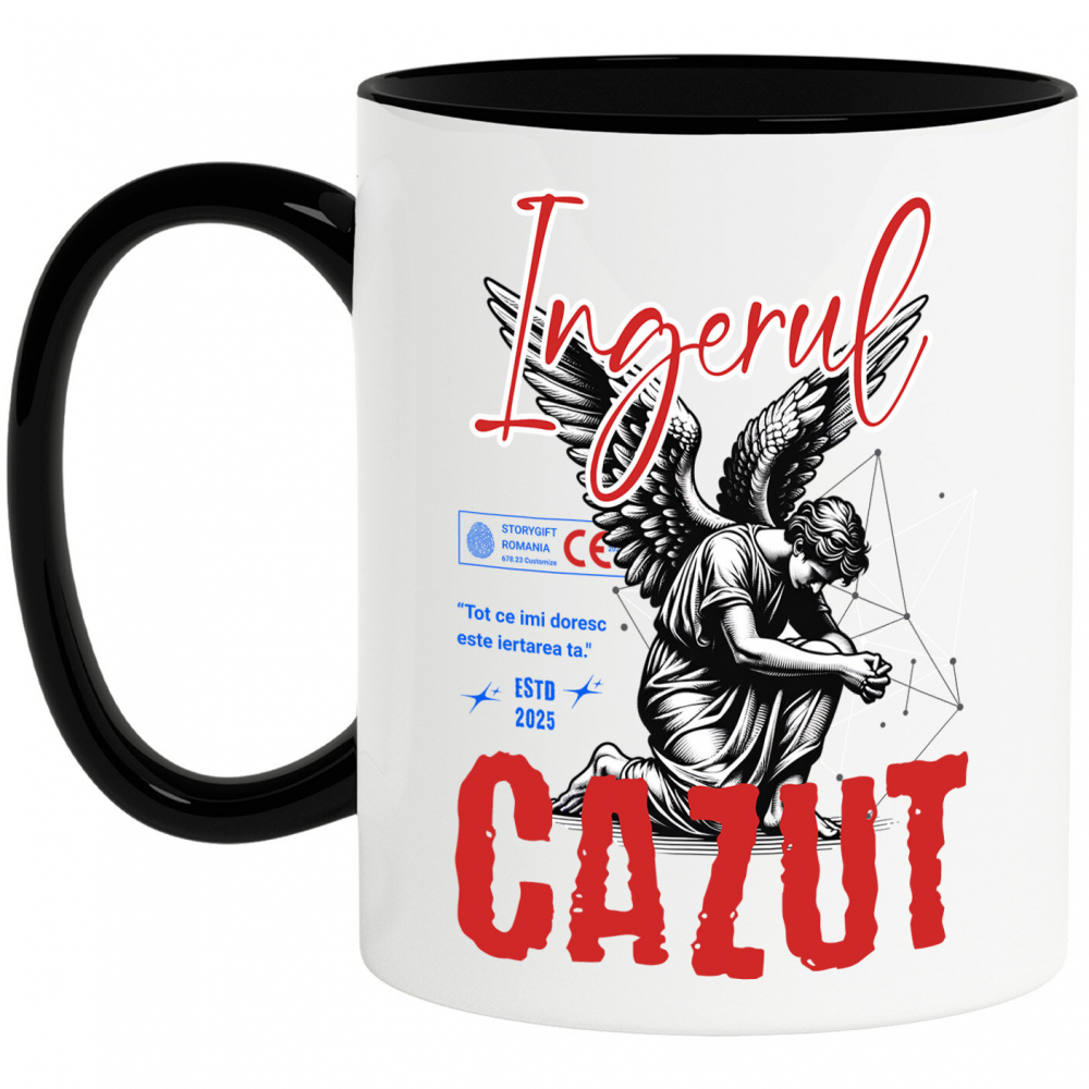 Cana Personalizata Bărbat Cu Aripi și Text „Înger Căzut” - Artă Abstractă Motivatională pentru Familie și Prieteni [1]