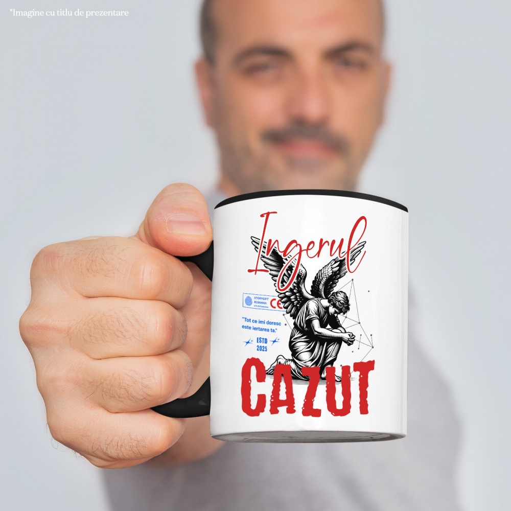Cana Personalizata Bărbat Cu Aripi și Text „Înger Căzut” - Artă Abstractă Motivatională pentru Familie și Prieteni [2]