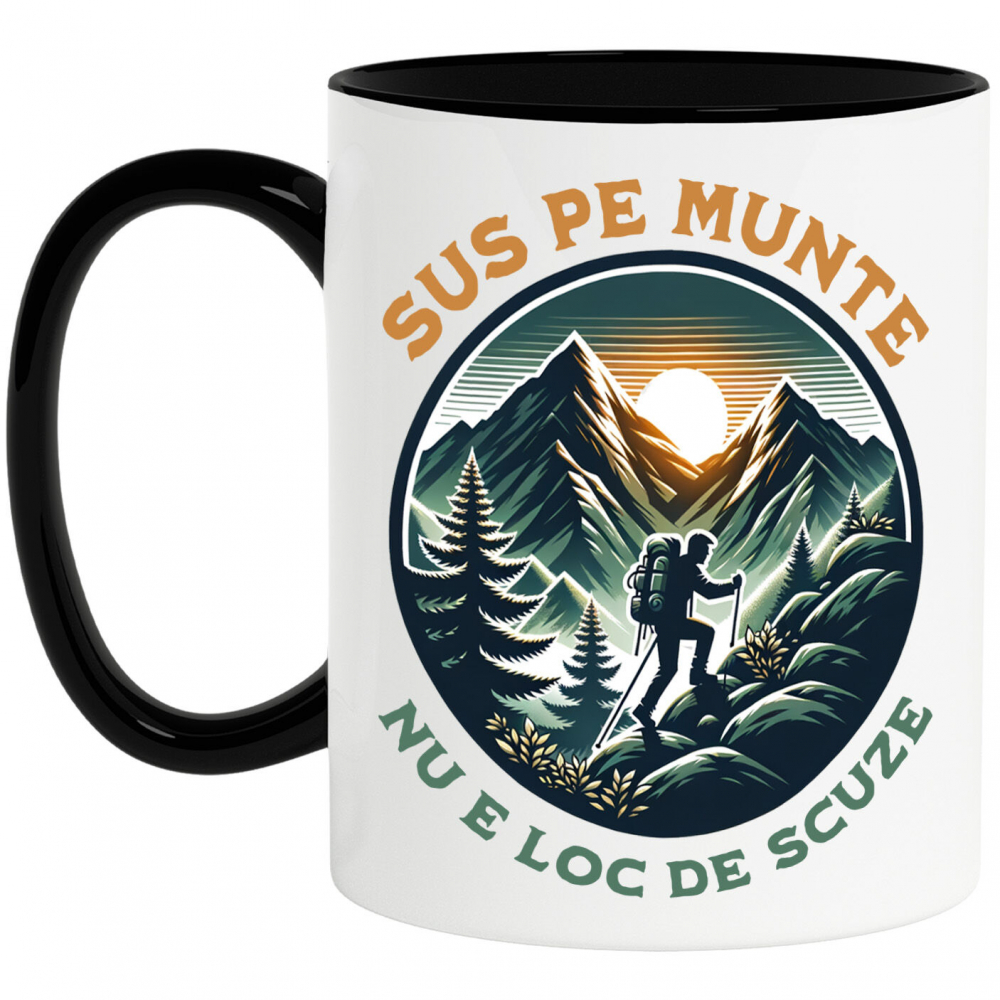 Cana Personalizata "Barbat In Varful Muntelui – Cadou Personalizat cu Mesajul ‘Sus Pe Munte Nu E Loc De Scuze’ pentru Iubitorii de Aventură" [1]