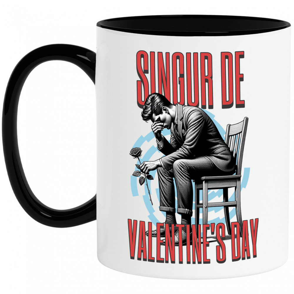Cana Personalizata Bărbat Trist pe Scaun „Singur de Valentine's Day” – Cadou Personalizat pentru Dragoste și Iubire Pierdută [1]