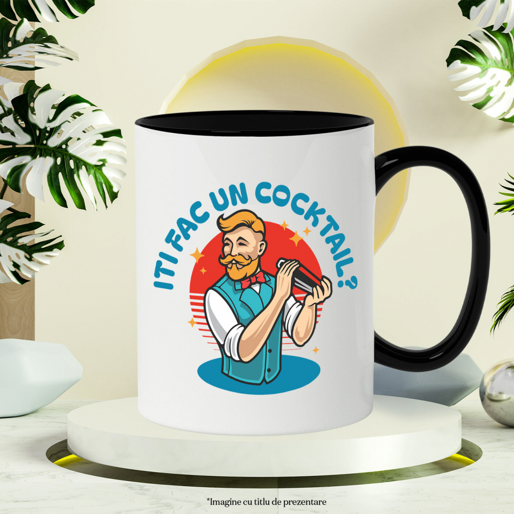 Cana Personalizata „Barman cu Vesta și Mustață Personalizat - Cadou Perfect pentru Iubitorii de Cocktailuri” [3]