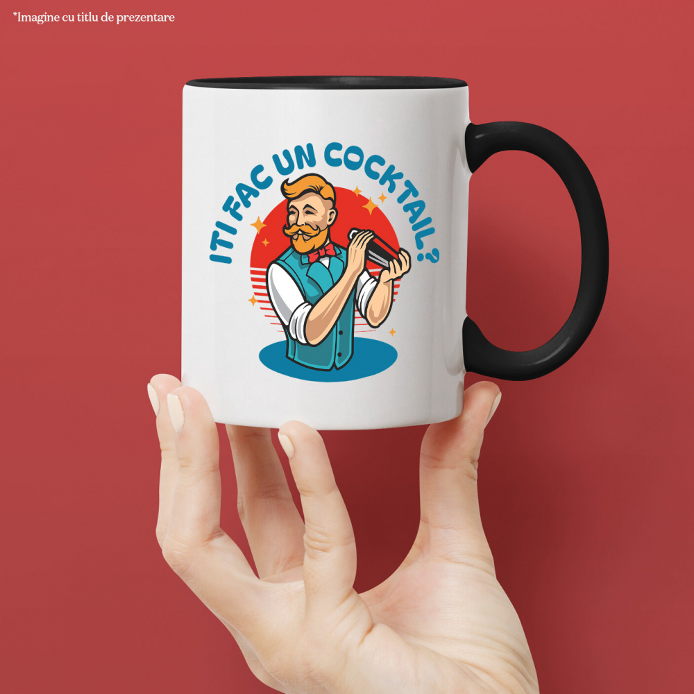 Cana Personalizata „Barman cu Vesta și Mustață Personalizat - Cadou Perfect pentru Iubitorii de Cocktailuri” [2]