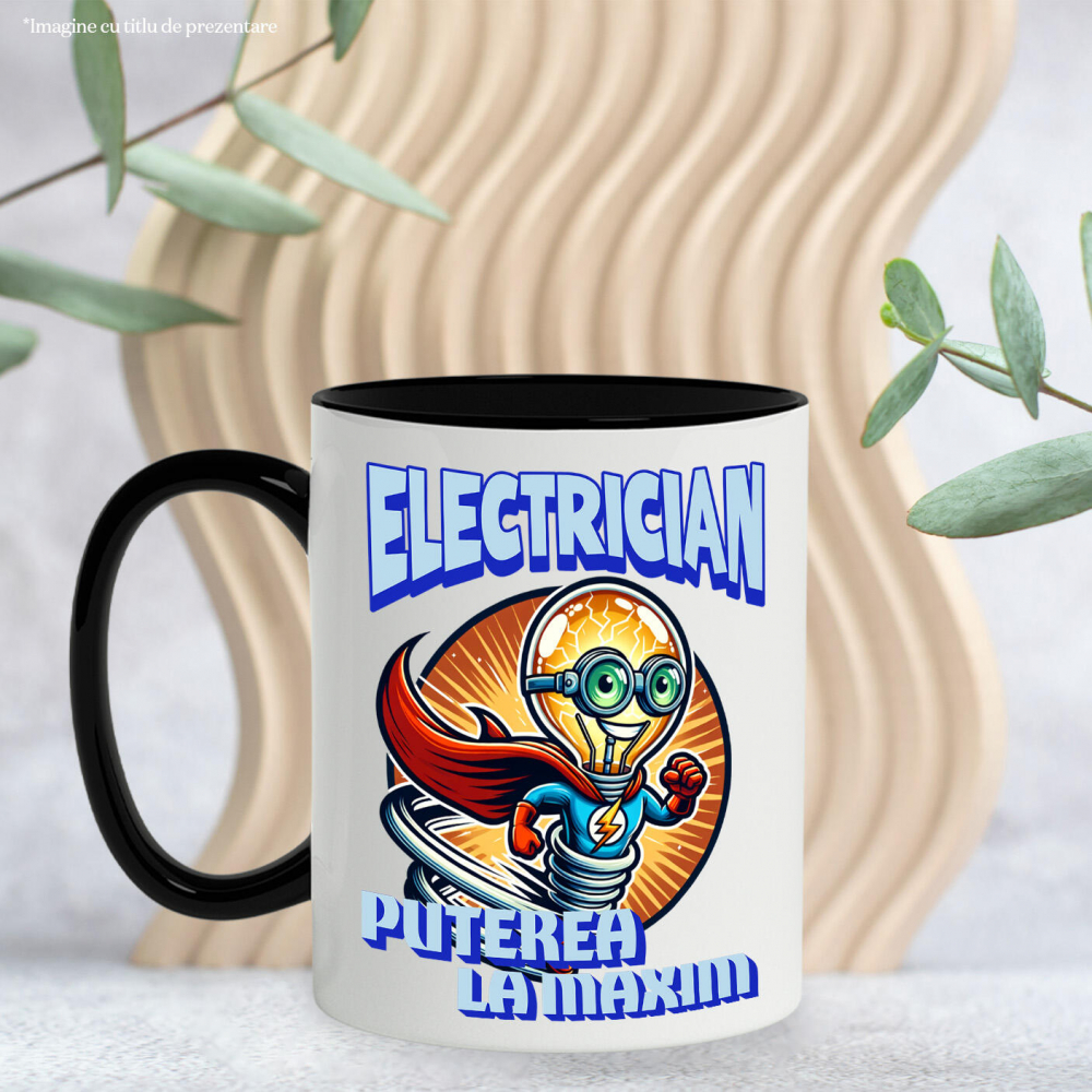 Cana Personalizata Bec Strălucitor Cu Pelerină Roșie Și Costum De Super Erou – Cadou Personalizat „Electrician Puterea La Maxim” [3]