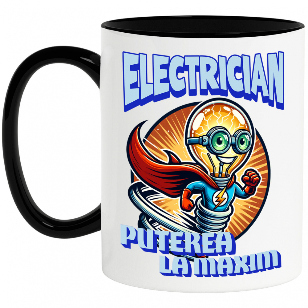 Cana Personalizata Bec Strălucitor Cu Pelerină Roșie Și Costum De Super Erou – Cadou Personalizat „Electrician Puterea La Maxim” [1]