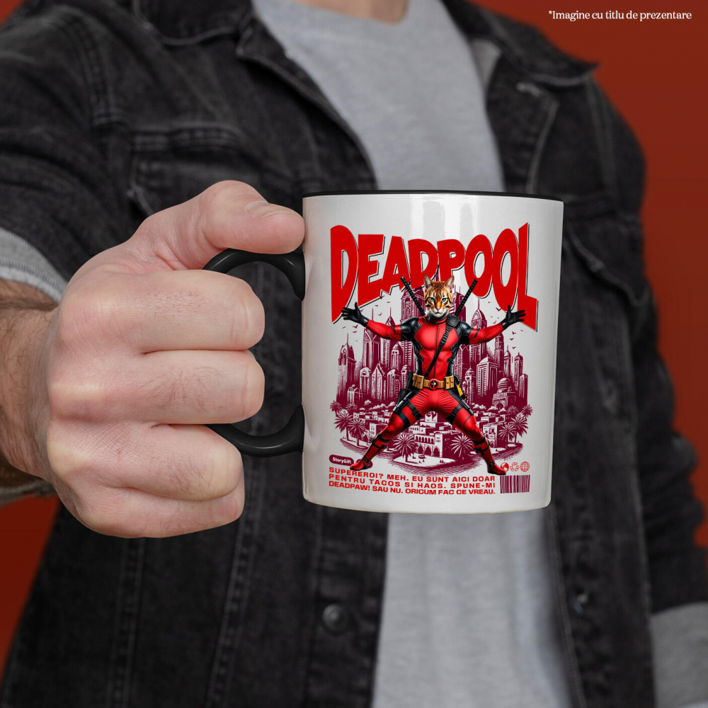 Cana Personalizata Pisică Bengal în Costum Deadpool – Supererou Amuzant pentru Iubitorii de Animale [2]