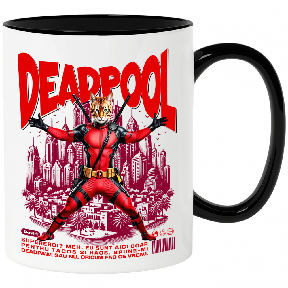 Cana Personalizata Pisică Bengal în Costum Deadpool – Supererou Amuzant pentru Iubitorii de Animale [1]