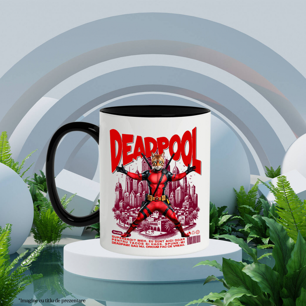 Cana Personalizata Pisică Bengal în Costum Deadpool – Supererou Amuzant pentru Iubitorii de Animale [3]